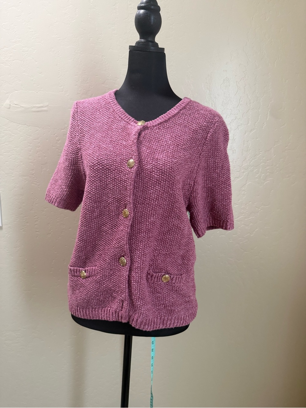Ann Taylor Lavender Button-Up Short Sleeve Cardigan - Picture 3 of 9